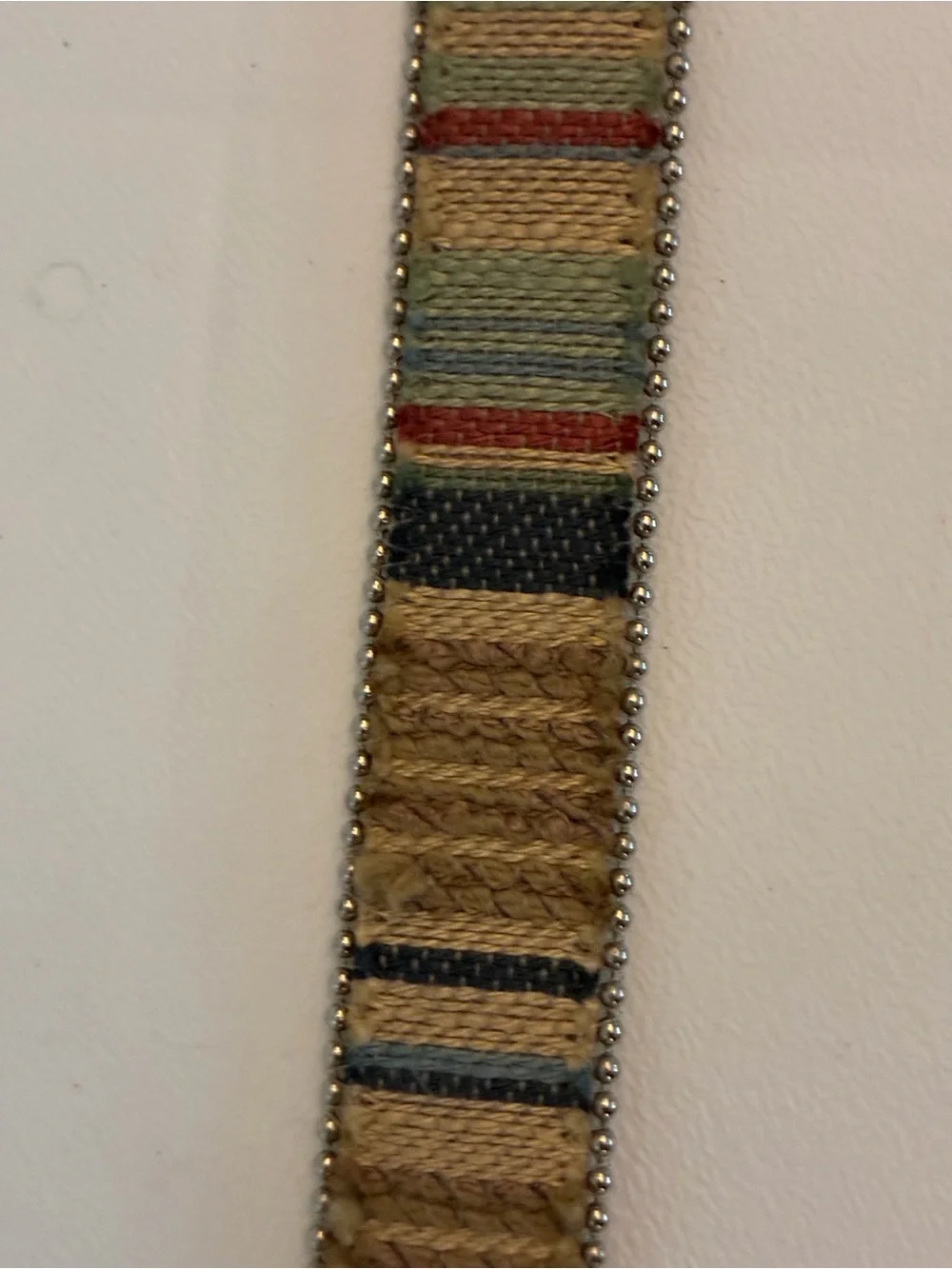 Vintage 90s Elite Fresno Woven Tapestry Belt Beaded Trim Silver Buckle M 3301